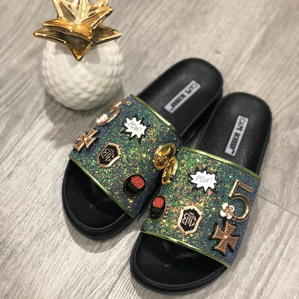 Mermaid Glitter Broached Slides - Green